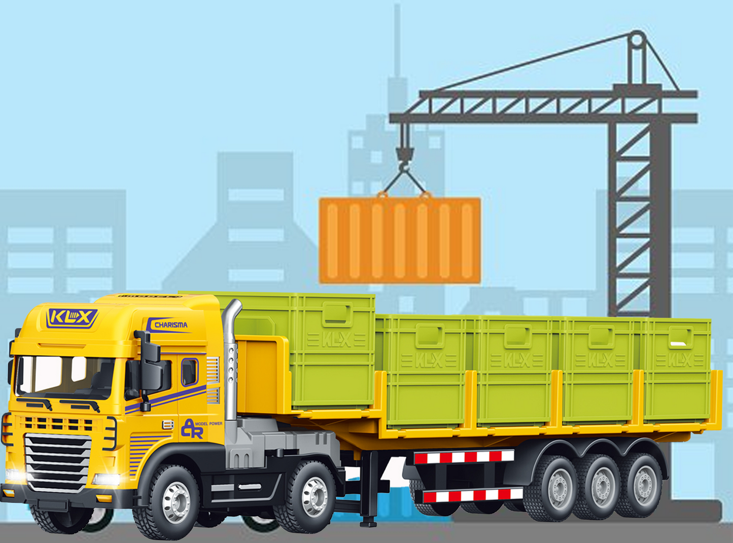 1:24 Scale Transporter Construction Truck Toy with Trailer – Pull Back Action - Image 7