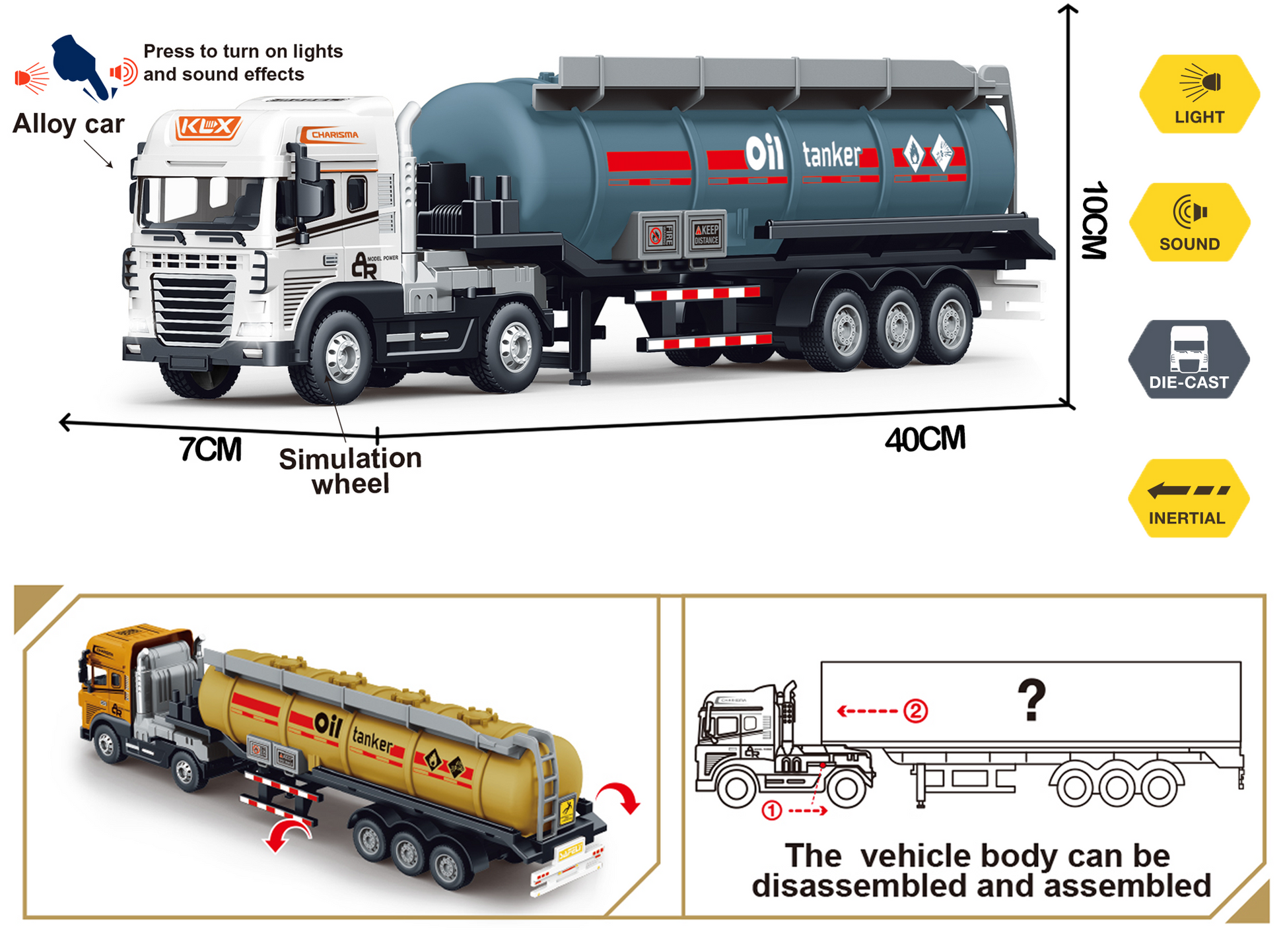 1:24 Scale Transporter Series Oil Tanker Truck Toy with Pull-Back Action - Image 11