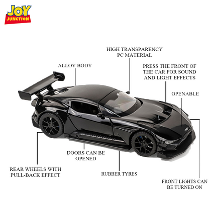 Aston Martin Limited Edition 1:32 Scale Metal Pull Back Toy car with Openable Doors, Light & Engine Sound