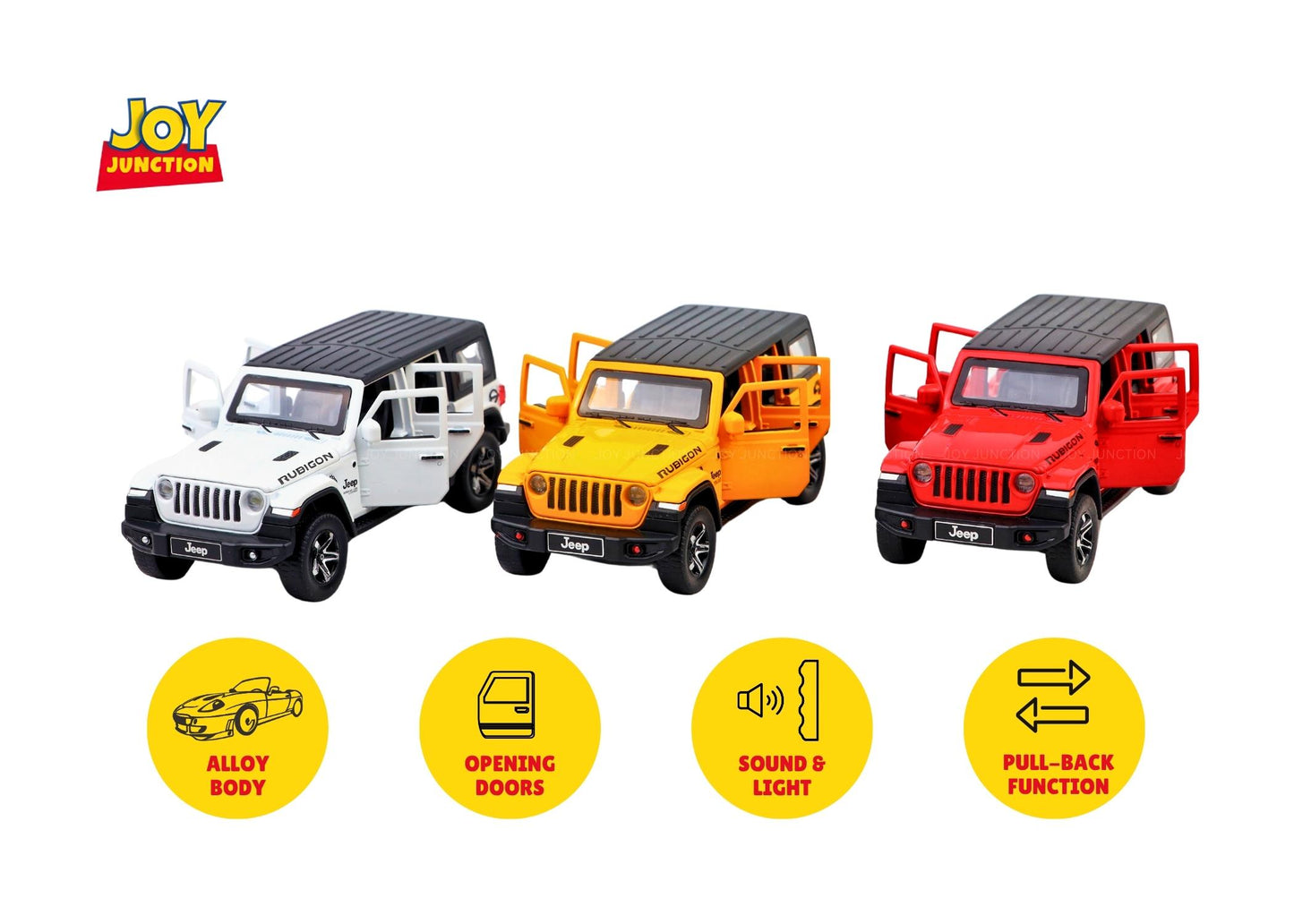Jeep Rubigon Diecast Car 1:32 Scale – Metal Model with Lights, Sound & Pull-Back Action