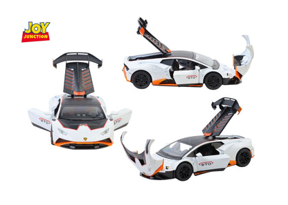 Lambo Hurracan STO Metal Toy Car – 1:24 Die-Cast Pull-Back Model with Openable Doors, Light and Sound