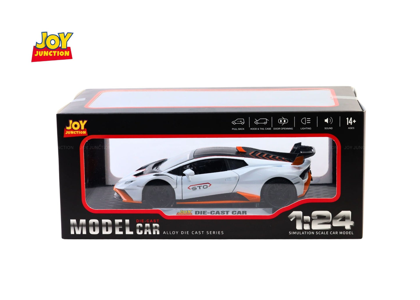 Lambo Hurracan STO Metal Toy Car – 1:24 Die-Cast Pull-Back Model with Openable Doors, Light and Sound
