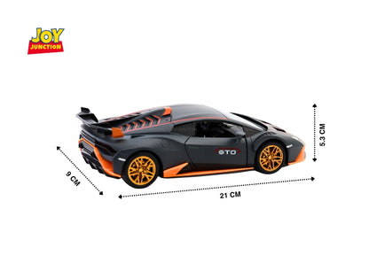 Lambo Hurracan STO Metal Toy Car – 1:24 Die-Cast Pull-Back Model with Openable Doors, Light and Sound