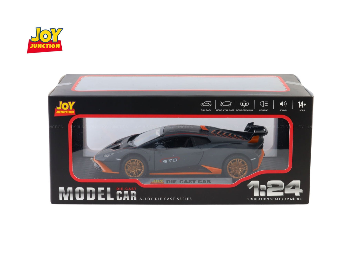 Lambo Hurracan STO Metal Toy Car – 1:24 Die-Cast Pull-Back Model with Openable Doors, Light and Sound