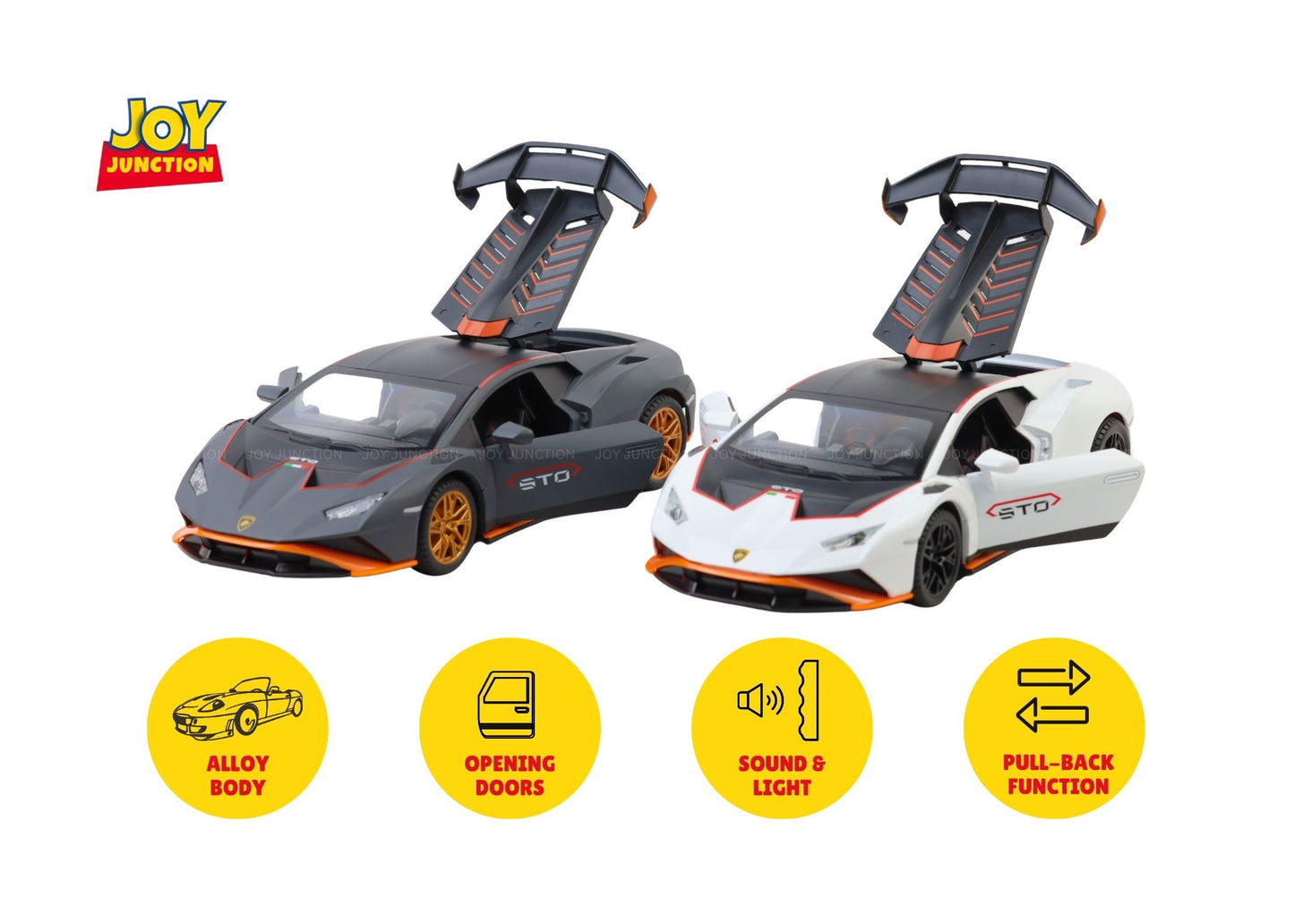 Lambo Hurracan STO Metal Toy Car – 1:24 Die-Cast Pull-Back Model with Openable Doors, Light and Sound