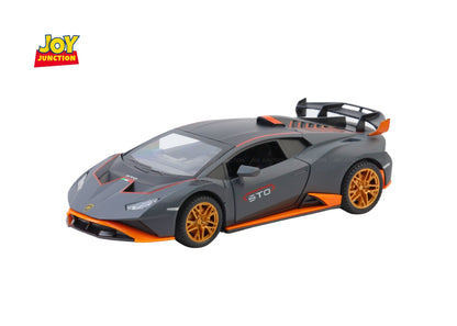 Lambo Hurracan STO Metal Toy Car – 1:24 Die-Cast Pull-Back Model with Openable Doors, Light and Sound