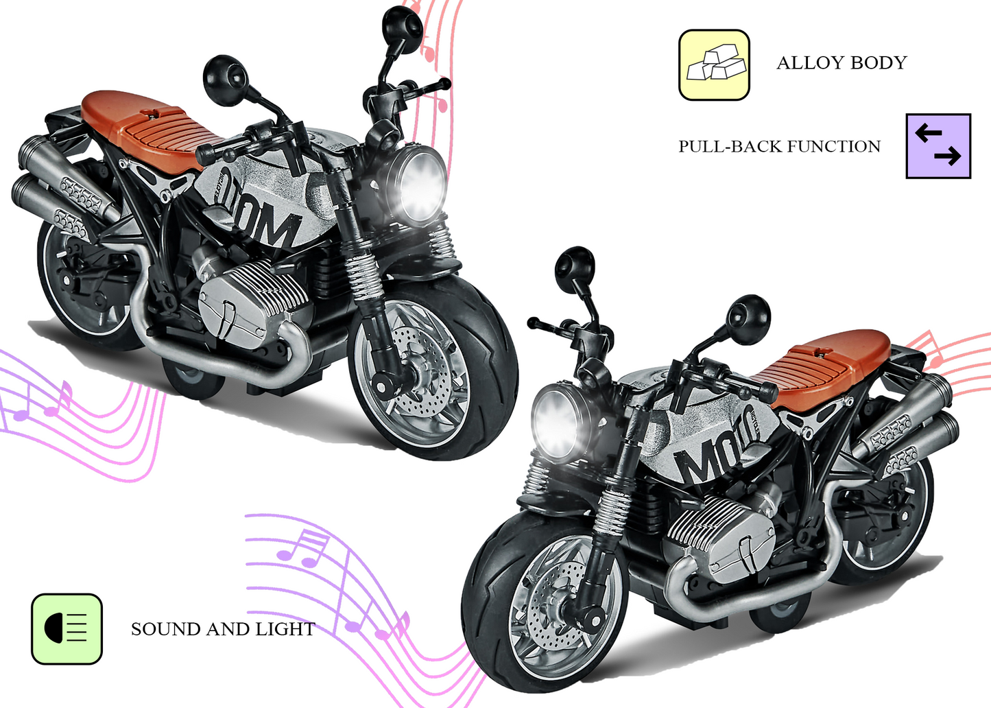 1:12 Scale Classic Motorcycle Toy with Pull Back Action, Lights & Sound - Image 15