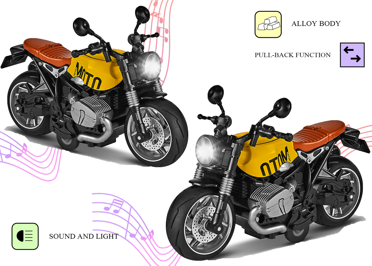 1:12 Scale Classic Motorcycle Toy with Pull Back Action, Lights & Sound - Image 7