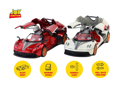 Paganii Huayraa BC 1:24 Scale Diecast Alloy Toy Car with Lights, Sound & Smoke – Pull Back Action, Openable Doors