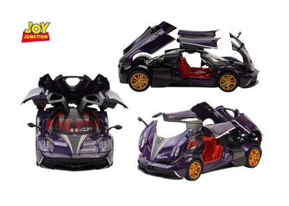 Paganii Huayraa BC 1:24 Scale Diecast Alloy Toy Car with Lights, Sound & Smoke – Pull Back Action, Openable Doors