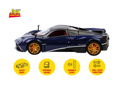 Paganii Huayraa BC 1:24 Scale Diecast Alloy Toy Car with Lights, Sound & Smoke – Pull Back Action, Openable Doors