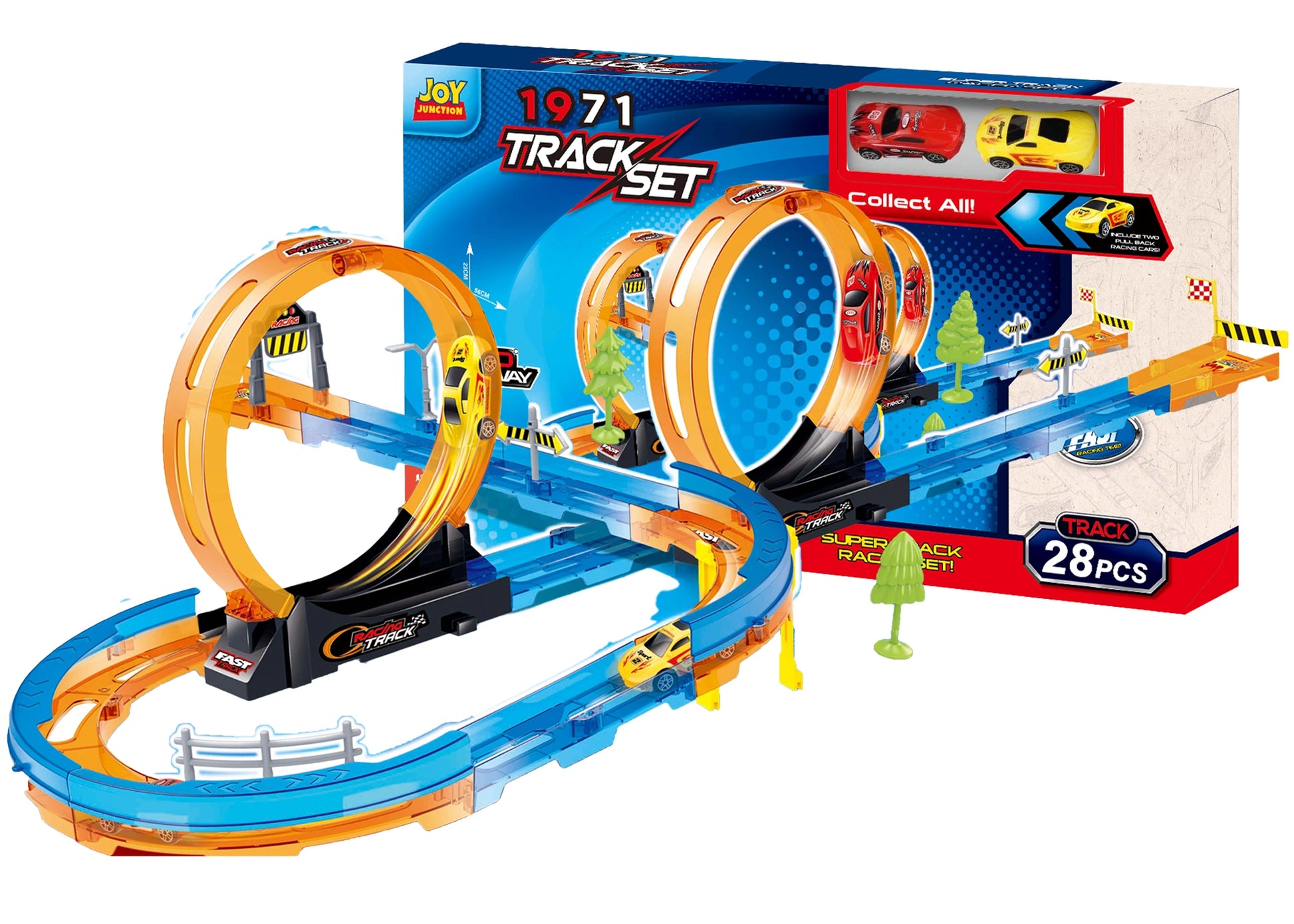 Race Car Track Set 28 PCS – Double Loop Spinway Toy Car Track Racing Set for Kids