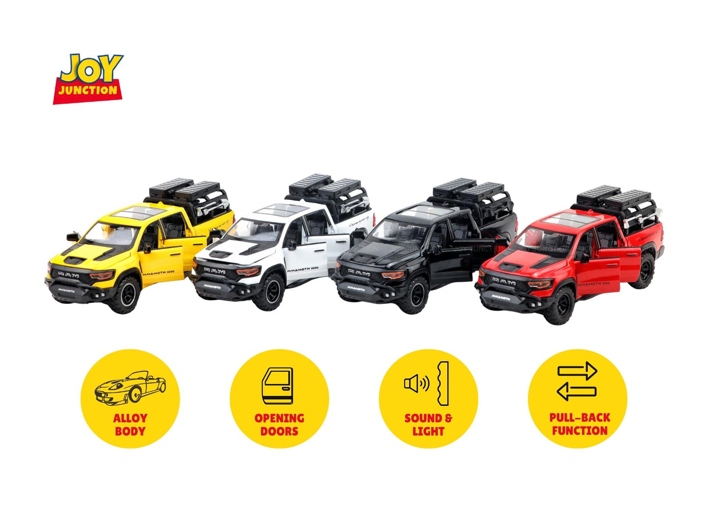 Ram Mamoth 1:32 Scale Diecast Car – Metal Toy Truck with Lights, Sound & Pull-Back Action