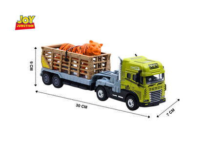 1:24 Scale Rescue Trailer Truck Toy with Tiger Figure – Pull Back Action