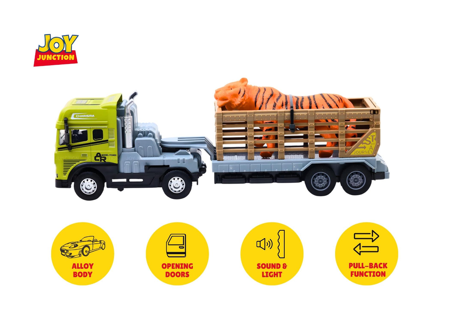 1:24 Scale Rescue Trailer Truck Toy with Tiger Figure – Pull Back Action