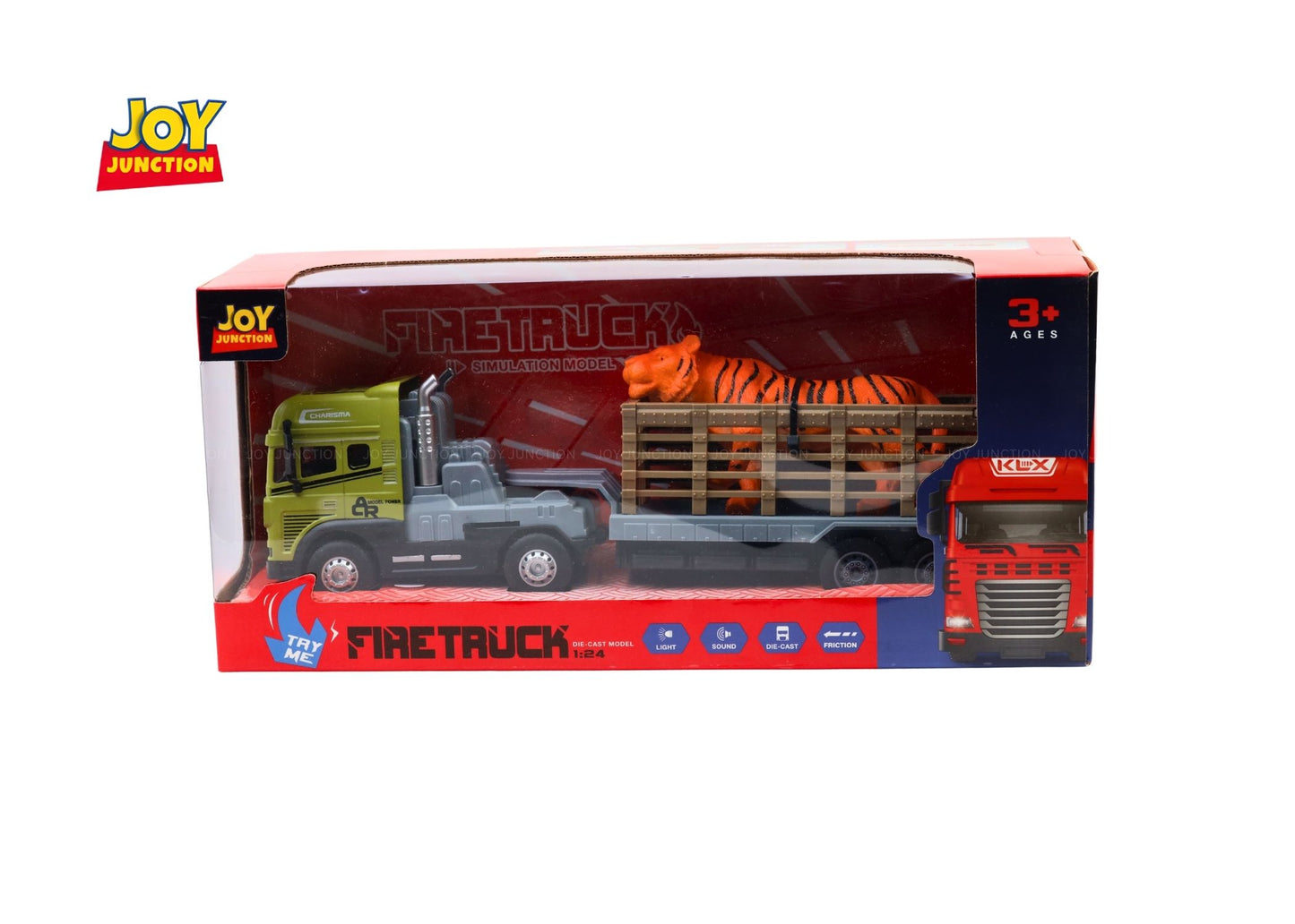 1:24 Scale Rescue Trailer Truck Toy with Tiger Figure – Pull Back Action