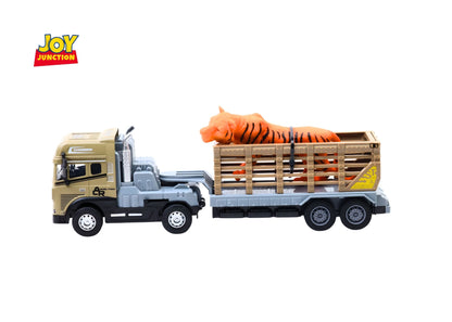 1:24 Scale Rescue Trailer Truck Toy with Tiger Figure – Pull Back Action