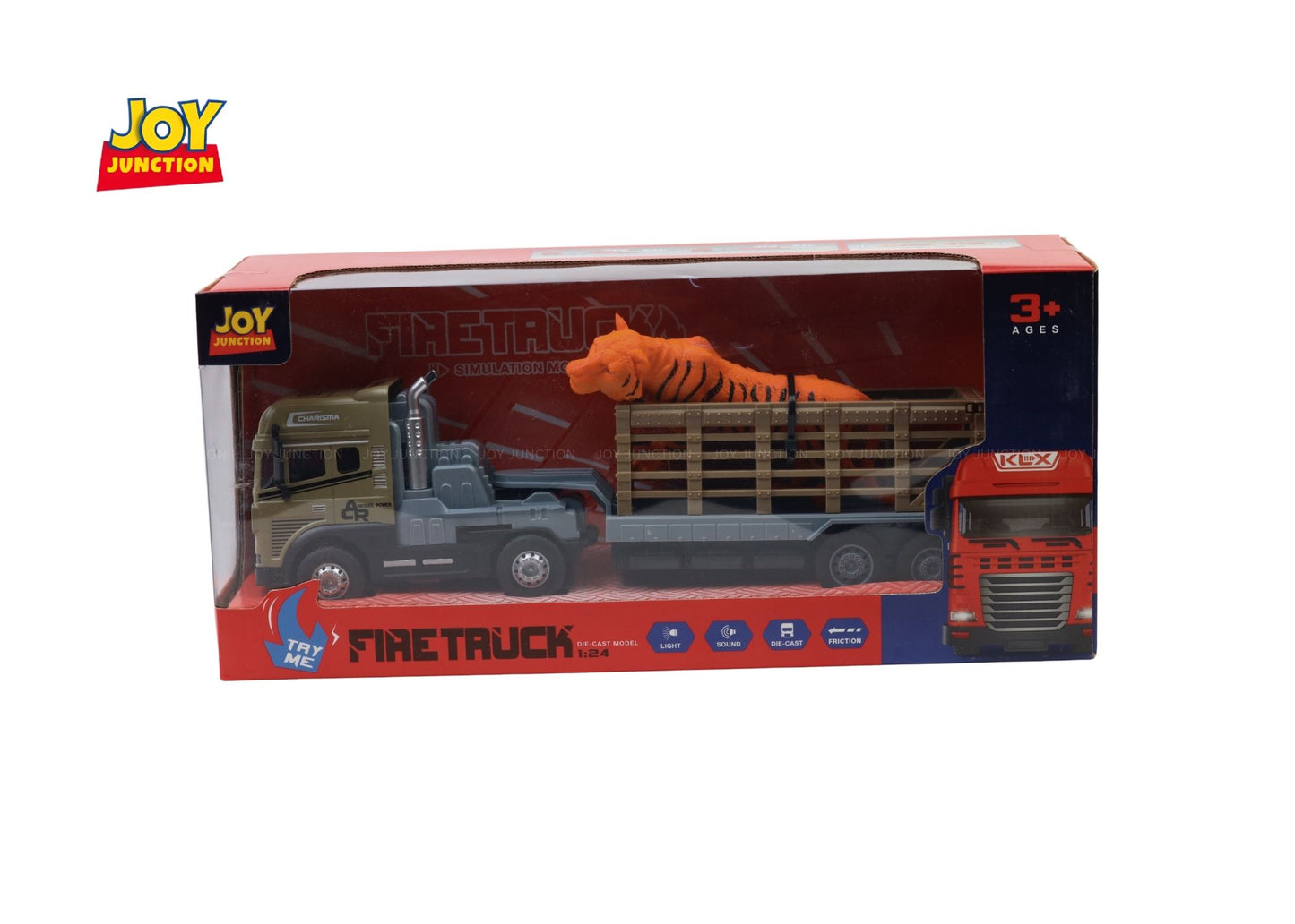 1:24 Scale Rescue Trailer Truck Toy with Tiger Figure – Pull Back Action