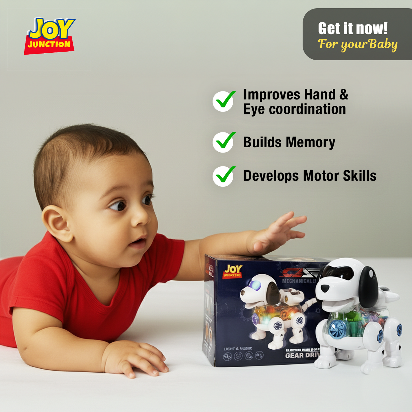 Mechanical Gear Drive Dog - Interactive Robot Toy with Lights & Music