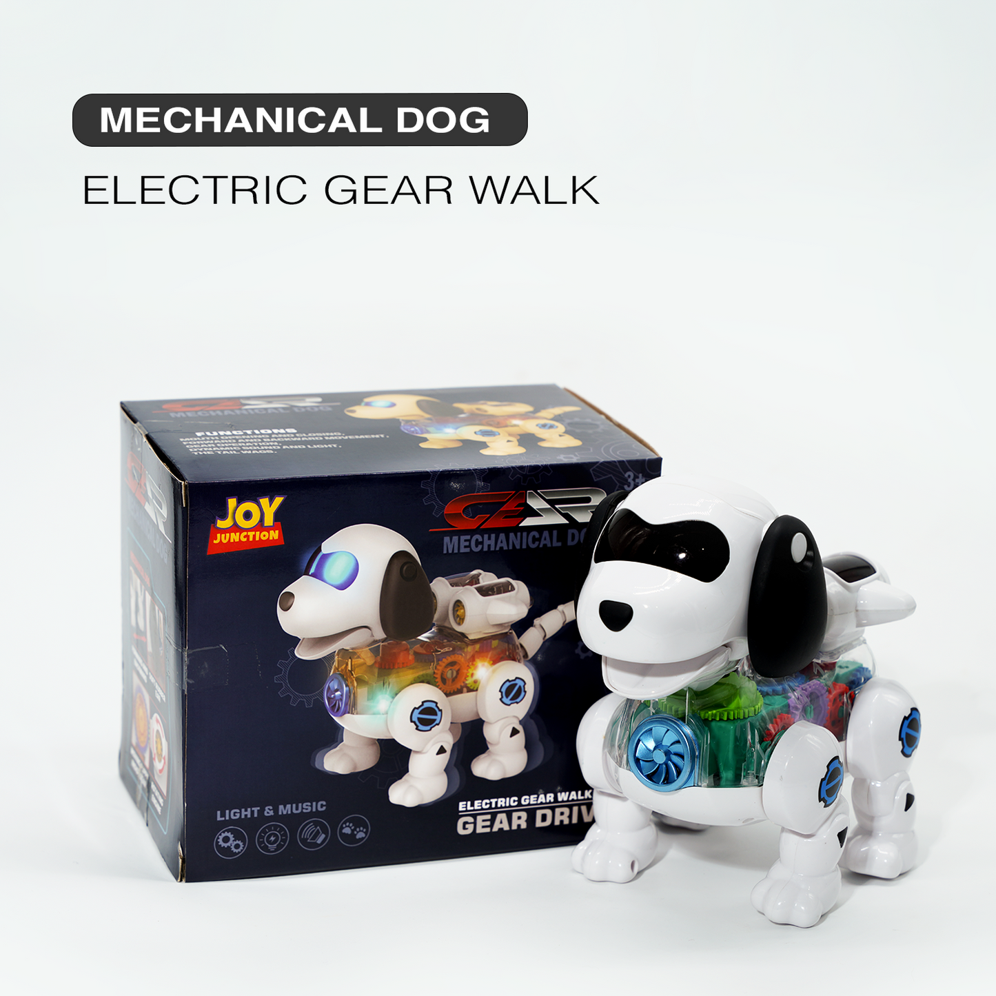 Mechanical Gear Drive Dog - Interactive Robot Toy with Lights & Music