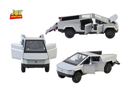 Teslaa Cyber Truck Pickup 1:24 Scale Diecast Car – Alloy Metal Toy with Pull-Back Action, Lights, Music & Openable Doors
