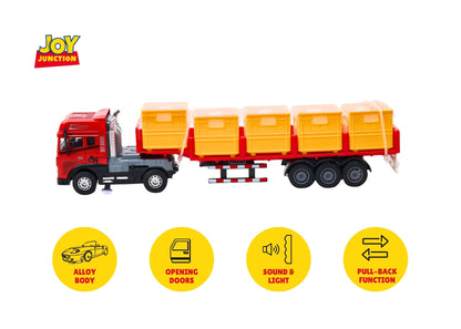 1:24 Scale Transporter Construction Truck Toy with Trailer – Pull Back Action