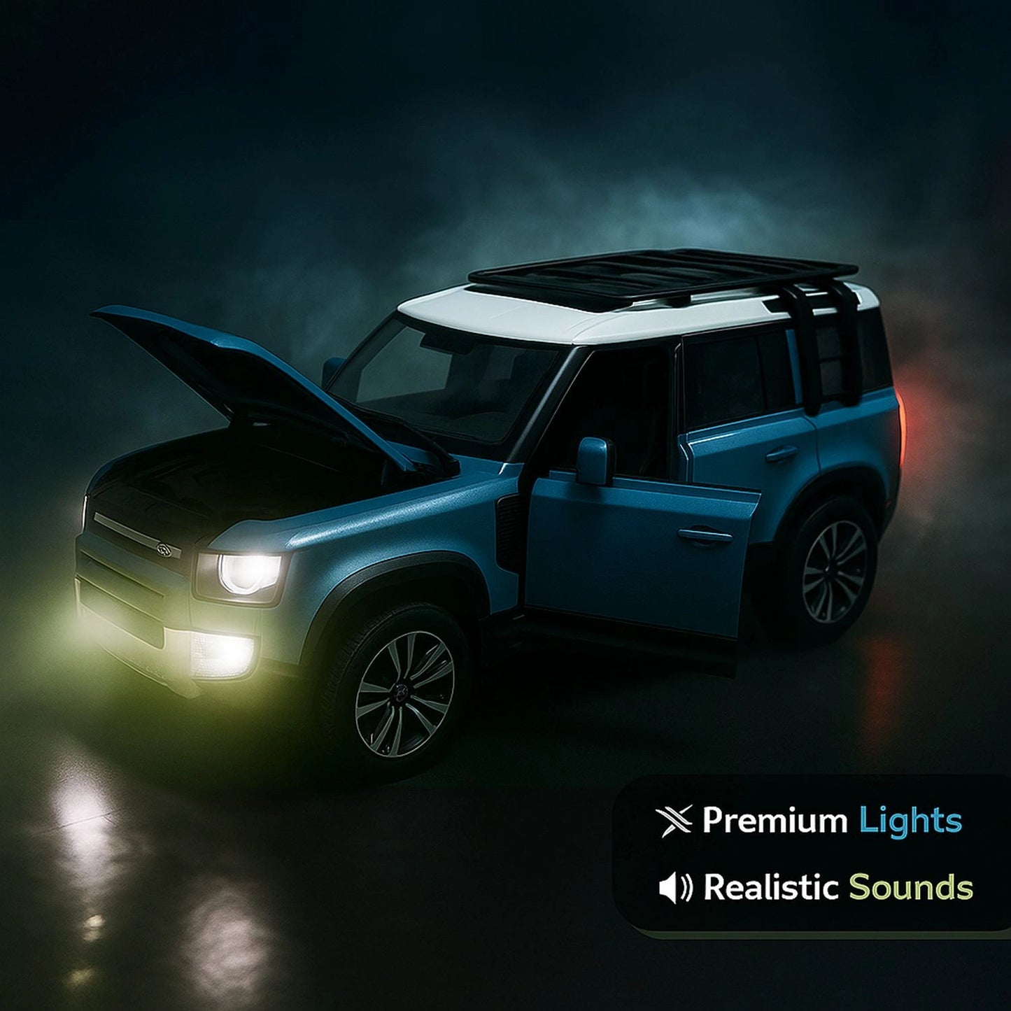 Land Roverr Defenderr 1:32 Scale Diecast Pull Back Toy Car with Openable Doors, Lights & Engine Sound