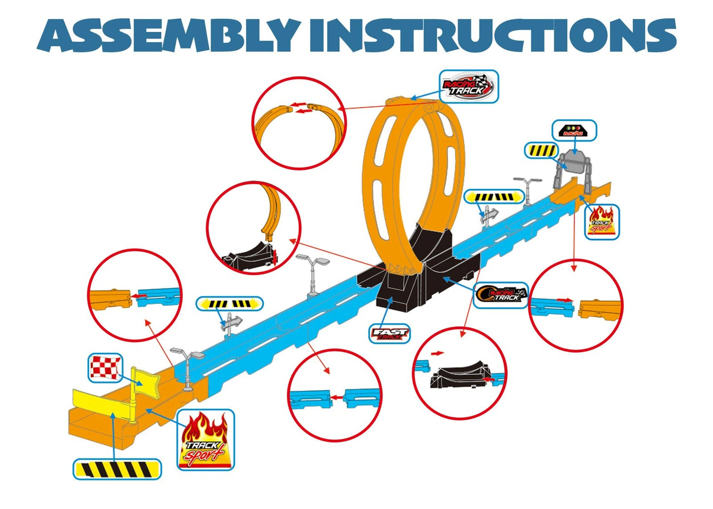 Track Set 15PC Racing Car Track Toy with 360° Loops, Ramps & Checkpoints for Kids