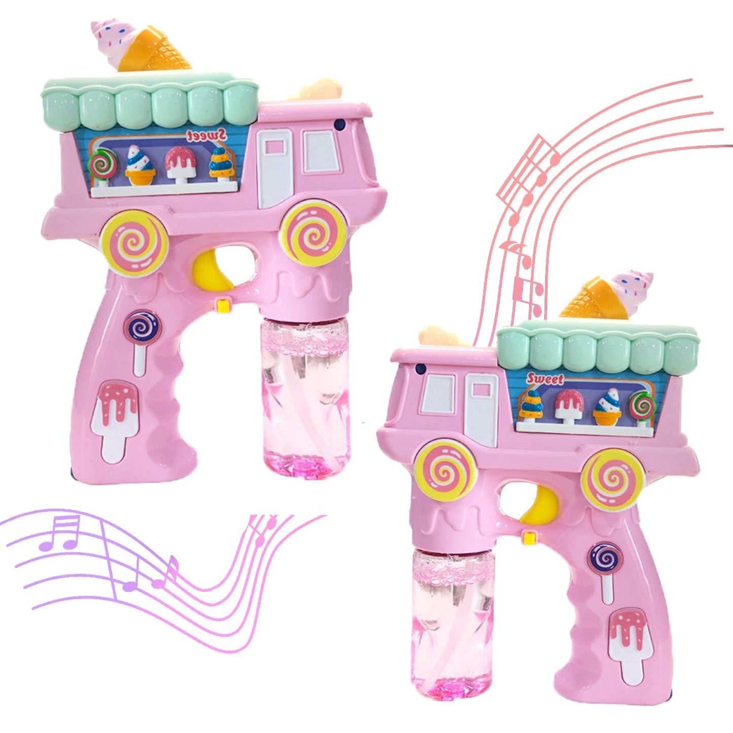 Electric Bubble Gun Toy for Kids – Ice Cream Bubble Shooter with Lights, Music & 2 Bubble Liquid Bottles