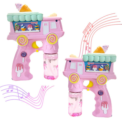 Electric Bubble Gun Toy for Kids – Ice Cream Bubble Shooter with Lights, Music & 2 Bubble Liquid Bottles