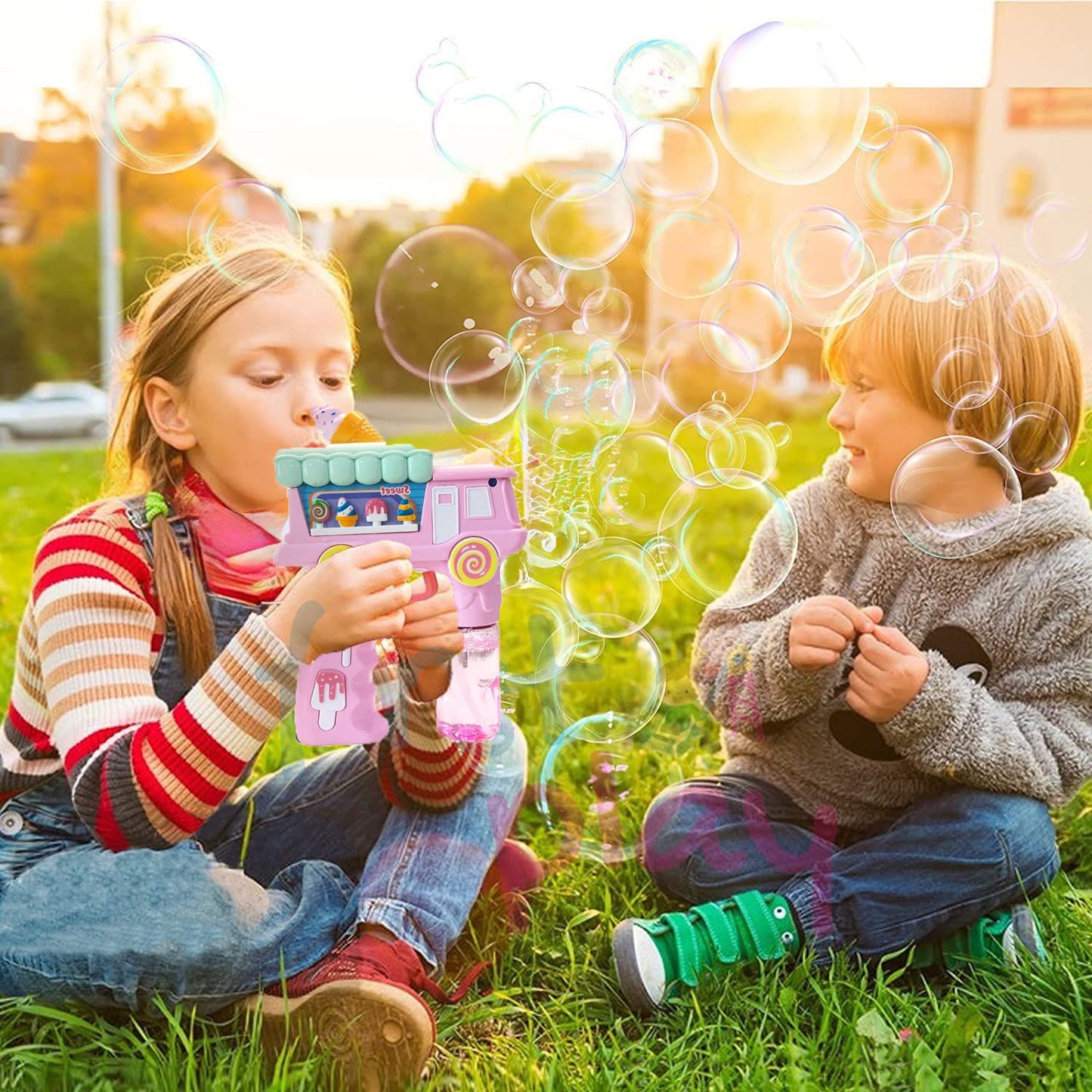 Electric Bubble Gun Toy for Kids – Ice Cream Bubble Shooter with Lights, Music & 2 Bubble Liquid Bottles