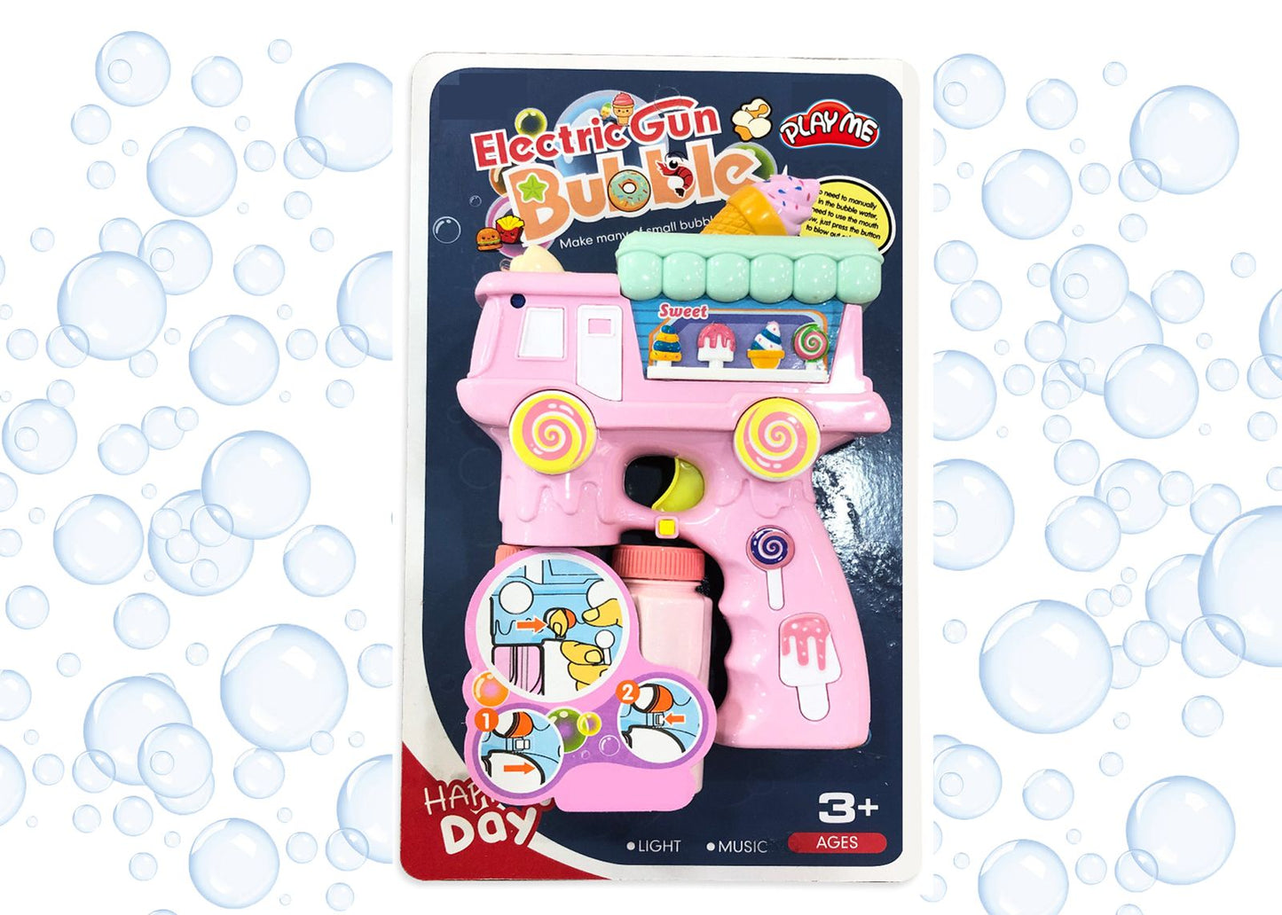 Electric Bubble Gun Toy for Kids – Ice Cream Bubble Shooter with Lights, Music & 2 Bubble Liquid Bottles
