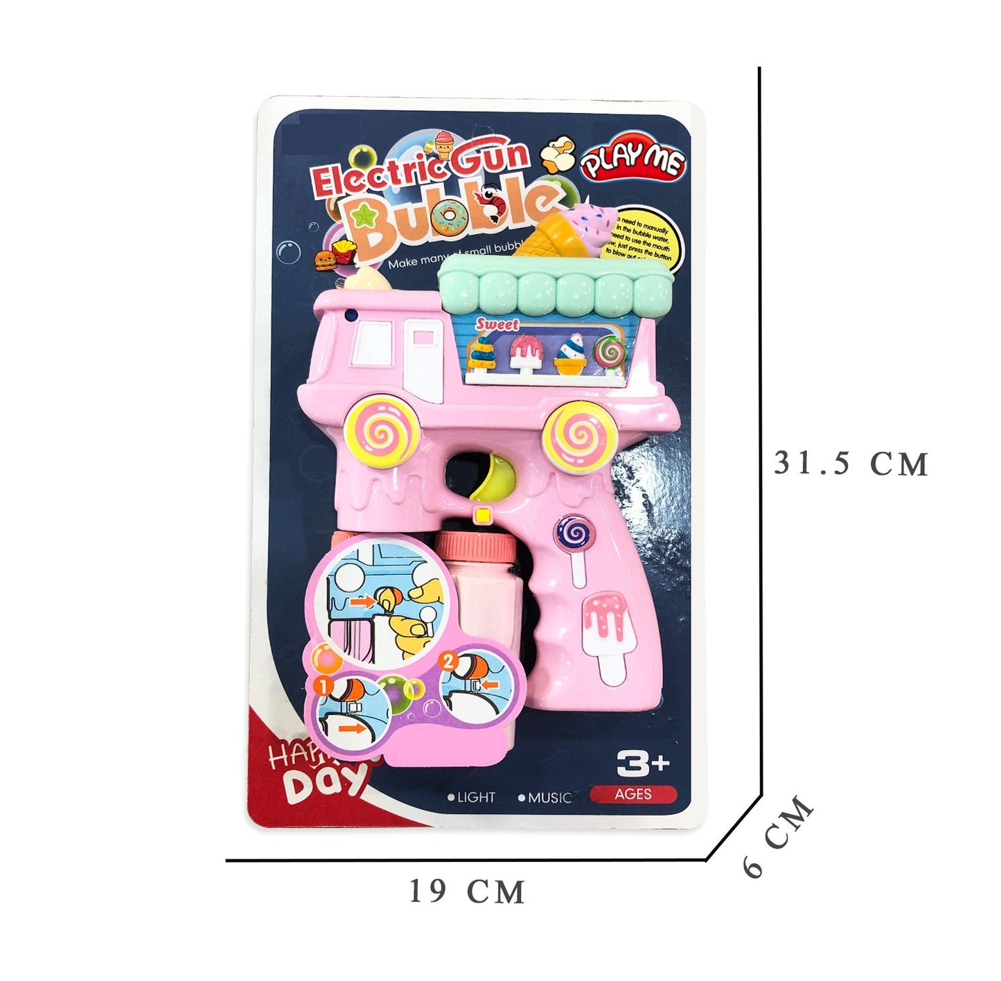 Electric Bubble Gun Toy for Kids – Ice Cream Bubble Shooter with Lights, Music & 2 Bubble Liquid Bottles