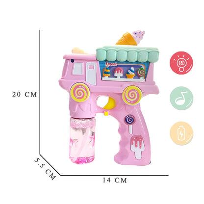 Electric Bubble Gun Toy for Kids – Ice Cream Bubble Shooter with Lights, Music & 2 Bubble Liquid Bottles