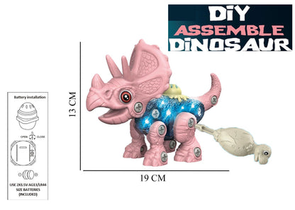 DIY Dinosaur Building Toy with Lights & Sound – Take Apart Triceratops Construction Set for Kids