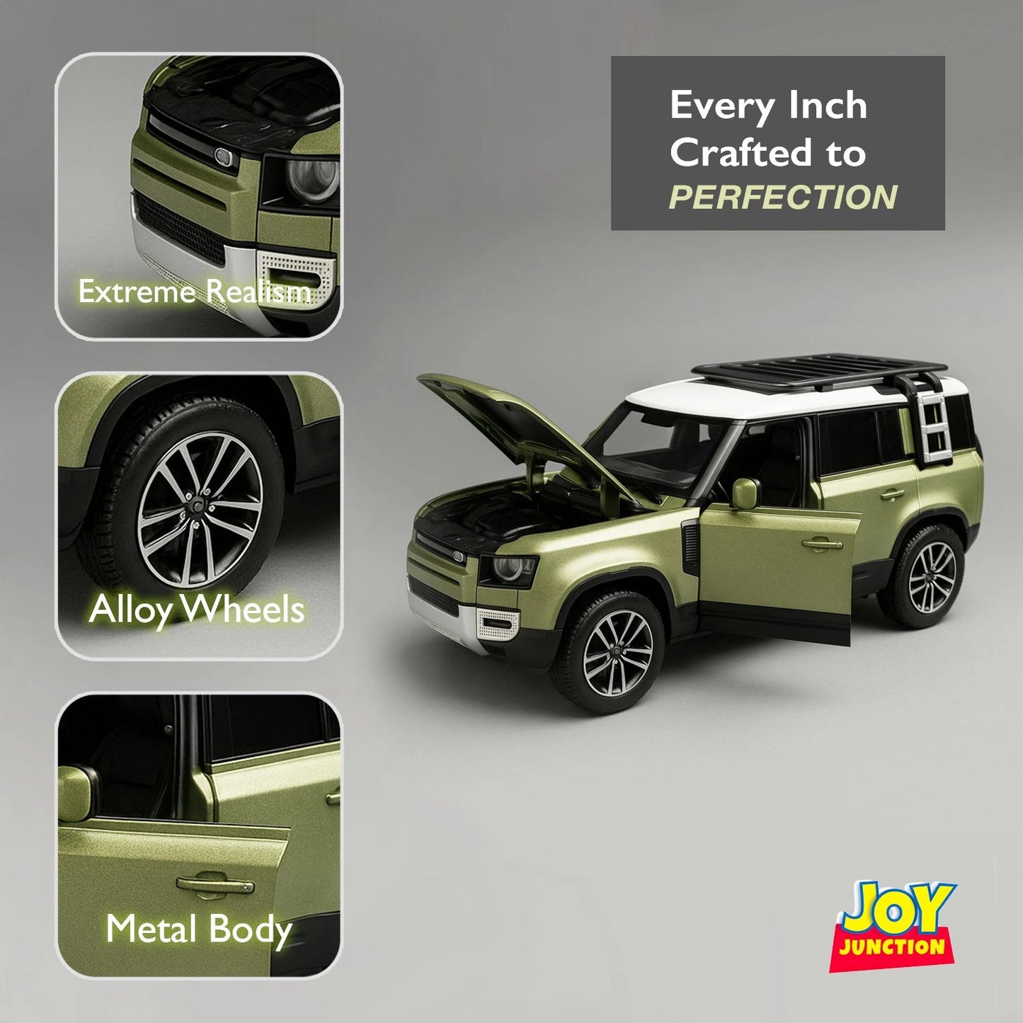 Land Roverr Defenderr 1:32 Scale Diecast Pull Back Toy Car with Openable Doors, Lights & Engine Sound