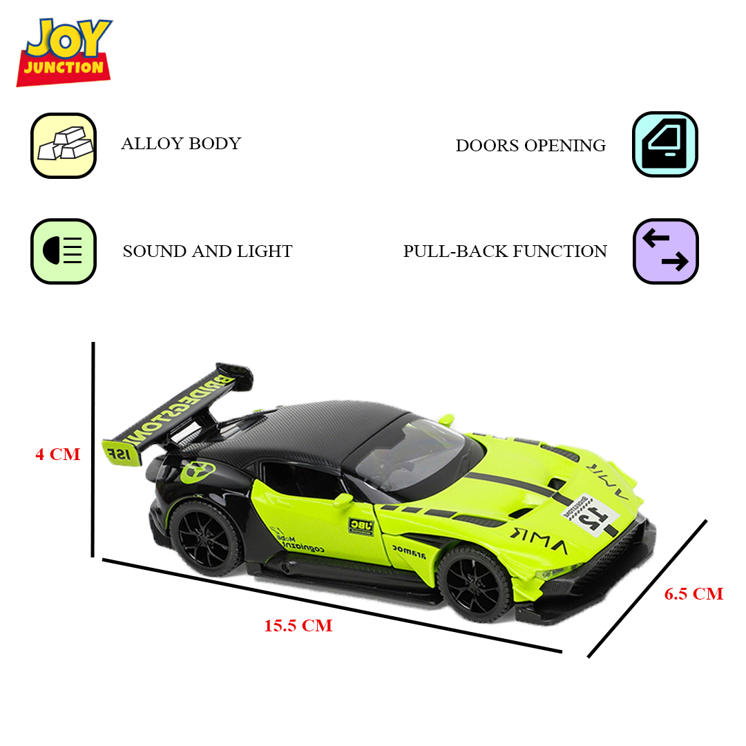 Aston Martin Limited Edition 1:32 Scale Metal Pull Back Toy car with Openable Doors, Light & Engine Sound