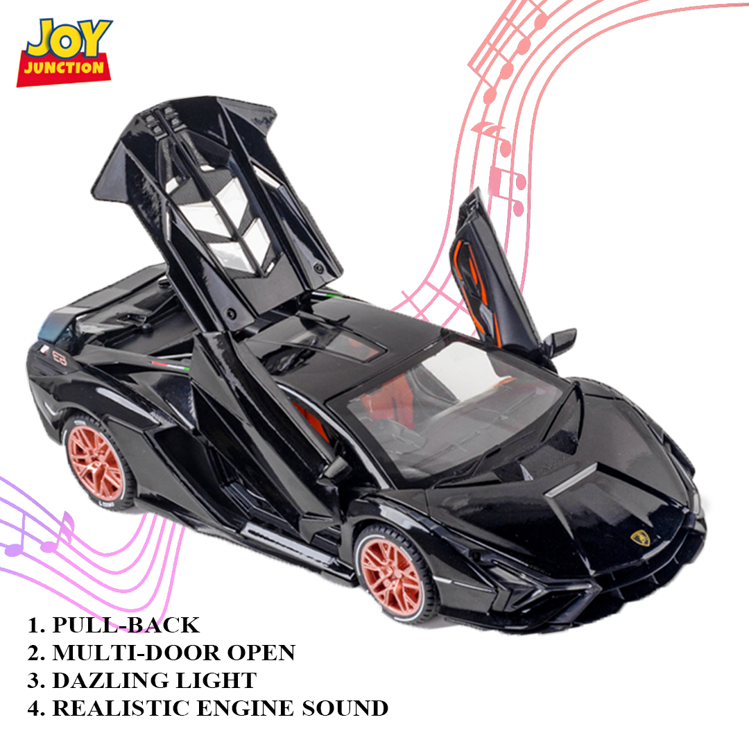 Lamborghini Lightning 1:24 Scale Alloy Metal Pull Back with Display Box, Openable Doors, Lisght, Sound & Water Spray