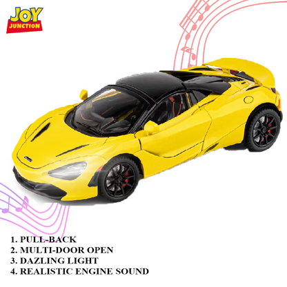 McLaren 720s Convertible Version 1:24 Scale Alloy Metal Pullback Toy car with Openable Doors Light Music