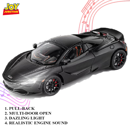McLaren 720s Convertible Version 1:24 Scale Alloy Metal Pullback Toy car with Openable Doors Light Music