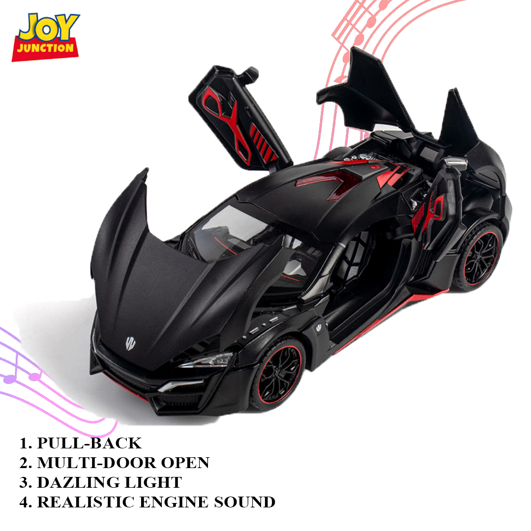 Lykann Hypersportt 1:24 Scale Diecast Toy Car – Metal Pull-Back Supercar with Lights, Music & Opening Doors