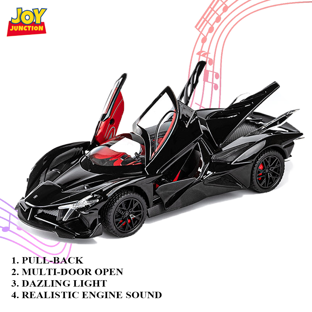 Apolloo EVO Metal Diecast Toy Car – 1:24 Scale Pull Back Model with Lights, Sound & Openable Doors