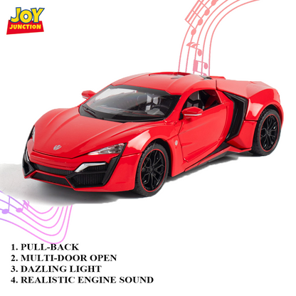 Lykann Hypersportt 1:24 Scale Diecast Toy Car – Metal Pull-Back Supercar with Lights, Music & Opening Doors