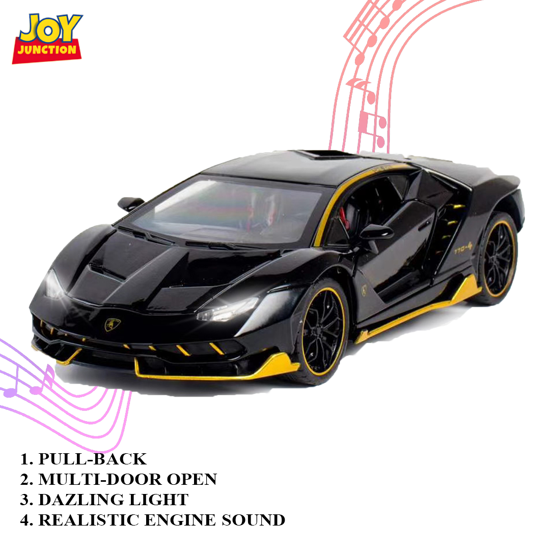 Lambo 1:24 Scale Die-cast Pull Back Toy Car with Lights, Music & Openable Doors