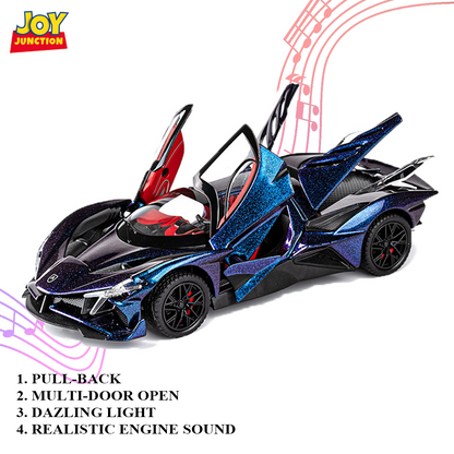 Apolloo EVO Metal Diecast Toy Car – 1:24 Scale Pull Back Model with Lights, Sound & Openable Doors