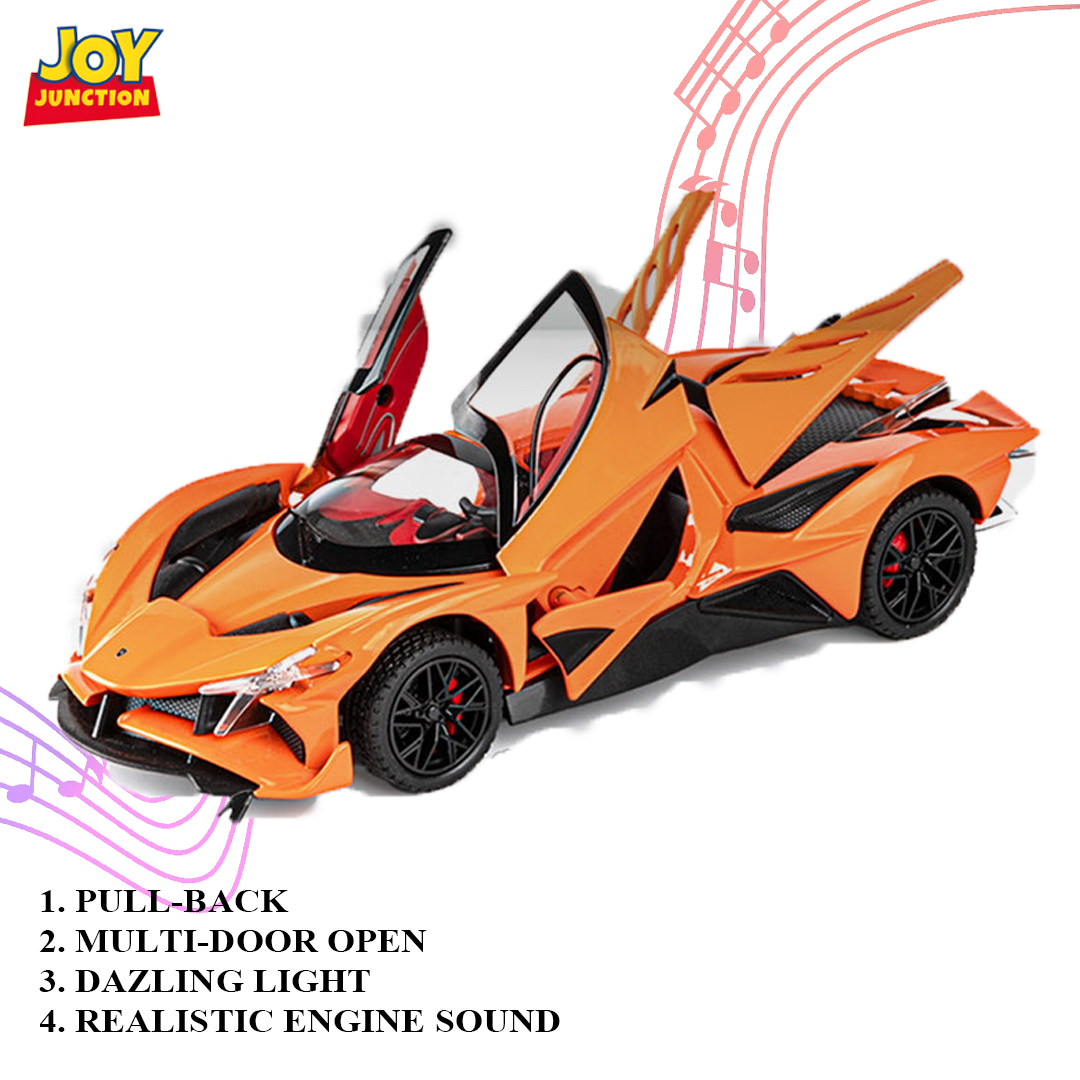 Apolloo EVO Metal Diecast Toy Car – 1:24 Scale Pull Back Model with Lights, Sound & Openable Doors