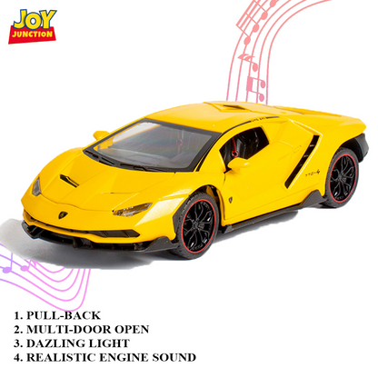 Lambo 1:24 Scale Die-cast Pull Back Toy Car with Lights, Music & Openable Doors
