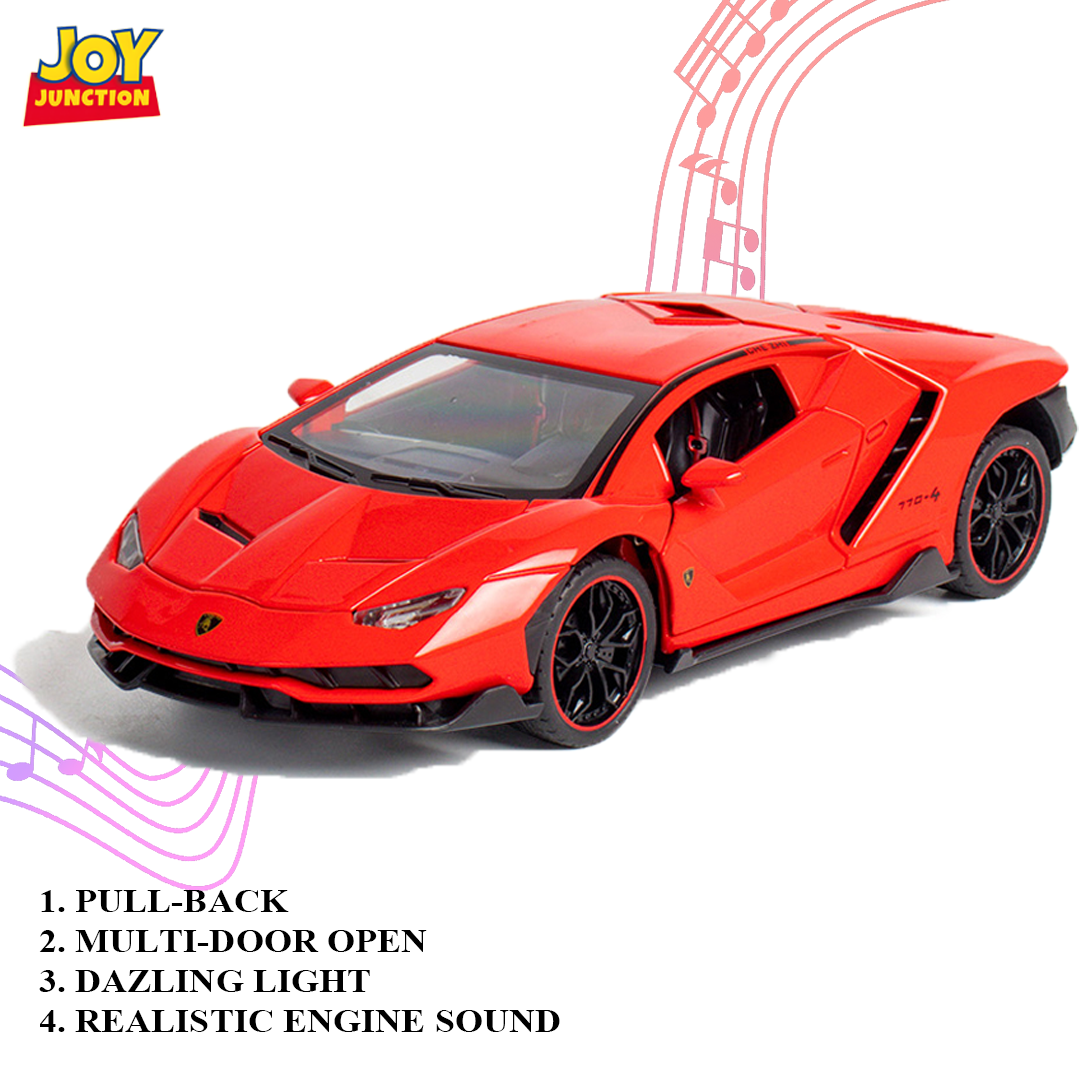 Lambo 1:24 Scale Die-cast Pull Back Toy Car with Lights, Music & Openable Doors