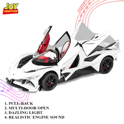 Apolloo EVO Metal Diecast Toy Car – 1:24 Scale Pull Back Model with Lights, Sound & Openable Doors