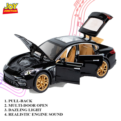 Porshe Panemera Metal Toy Car – 1:24 Die-Cast Pull-Back Model with Lights, Sound & Openable Doors